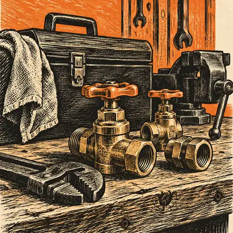 Illustration of plumbing businesses equipment and workspace